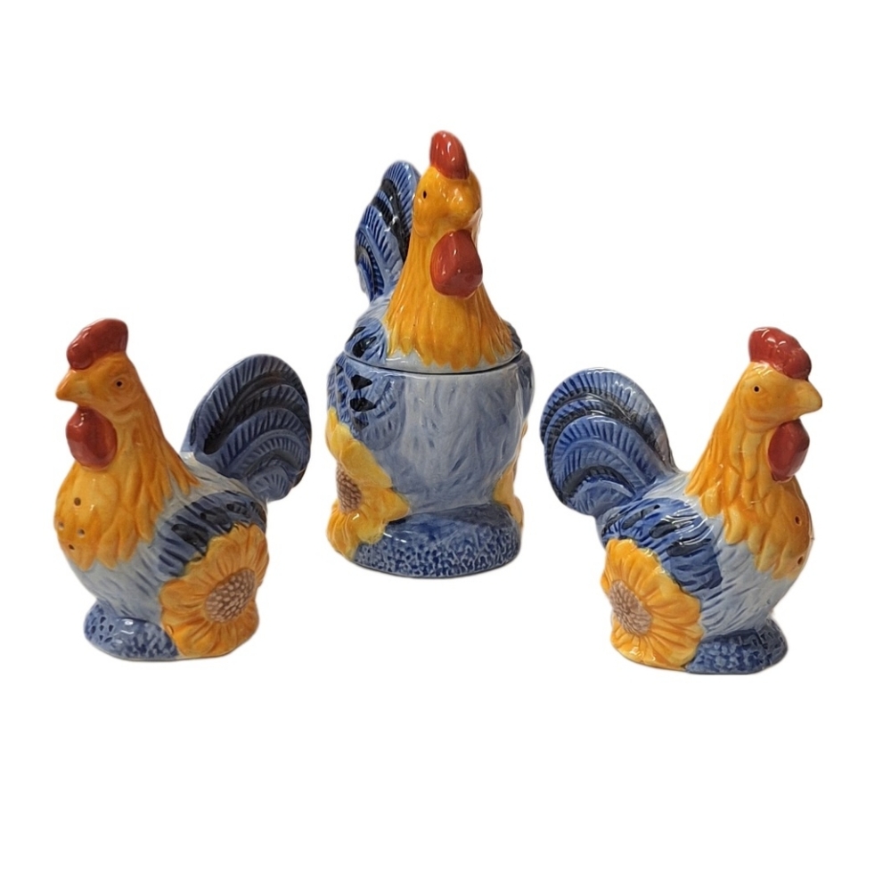 AVON Provencal Chicken set salt & pepper shakers & sugar bowl farmhouse cottage
